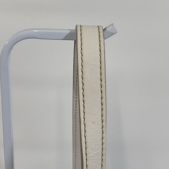 Vintage Fossil Shoulder Bag White Leather Y2K Stitched Heavy Duty Gold Toggle - Picture 9 of 16